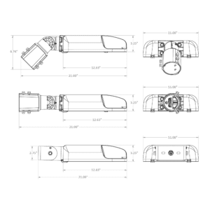 BL1 dimensional drawing with KM - knuckle mount (top, middle) and TM - trunnion mount (bottom)